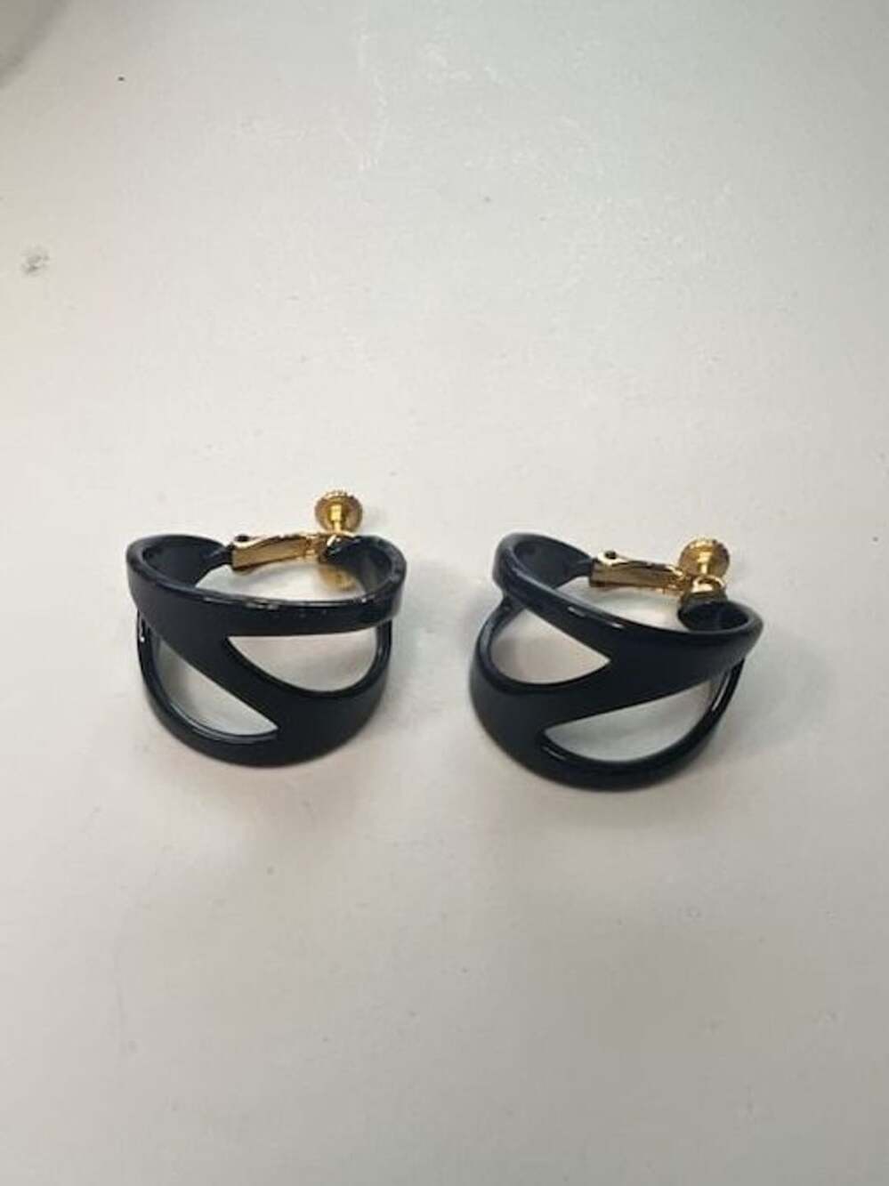 Napier Black Gold Loop Clip Earrings